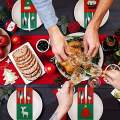 10pcs Christmas Felt Cutlery And Fork Bag Snowman Reindeer Stocking Cover