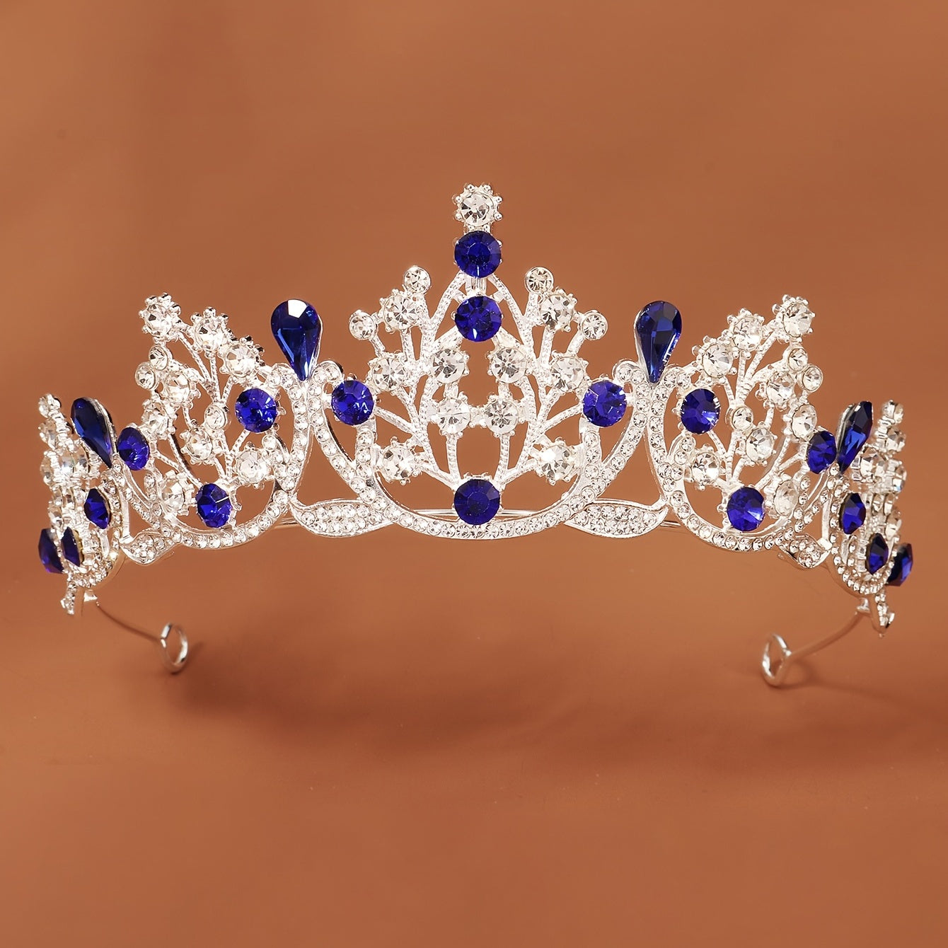 Silver Tiara Sapphire Crown Crystal Headband for Women Girls