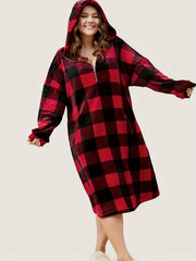 Plaid Print Fleece Hooded Nightgown