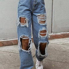 Ripped High Waisted Wide Leg Jeans