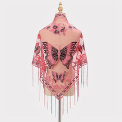 Vintage Butterfly Embroidery Tassel Shawl Lace Wraps for Women