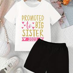 Big Sister 2pcs T-Shirt & Shorts Set Short Sleeve Top Casual Summer Outfit