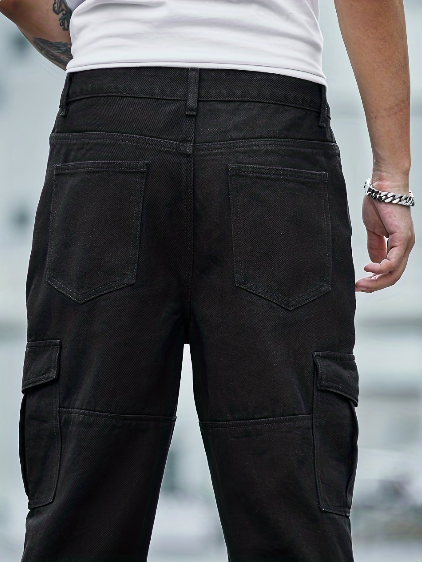 Men's Loose Fit Flap Pocket Jeans Casual Denim Pants