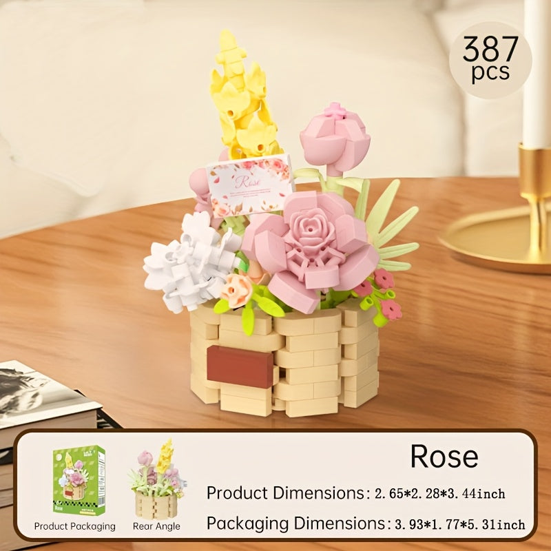 Eternal Flower Building Blocks Succulent & Rose Bouquet Arrangement Home Decor
