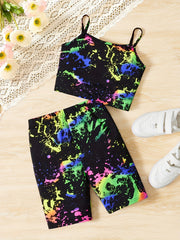 Girls Colorful Bear Tank Top and Long Pants Set