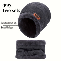 Winter Warm Windproof Hat Touch Screen Gloves Knitted Neck Cover Set