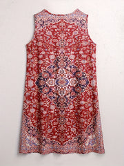 Ethnic Floral Print Tank Dress Boho Crew Neck Tucked Dress