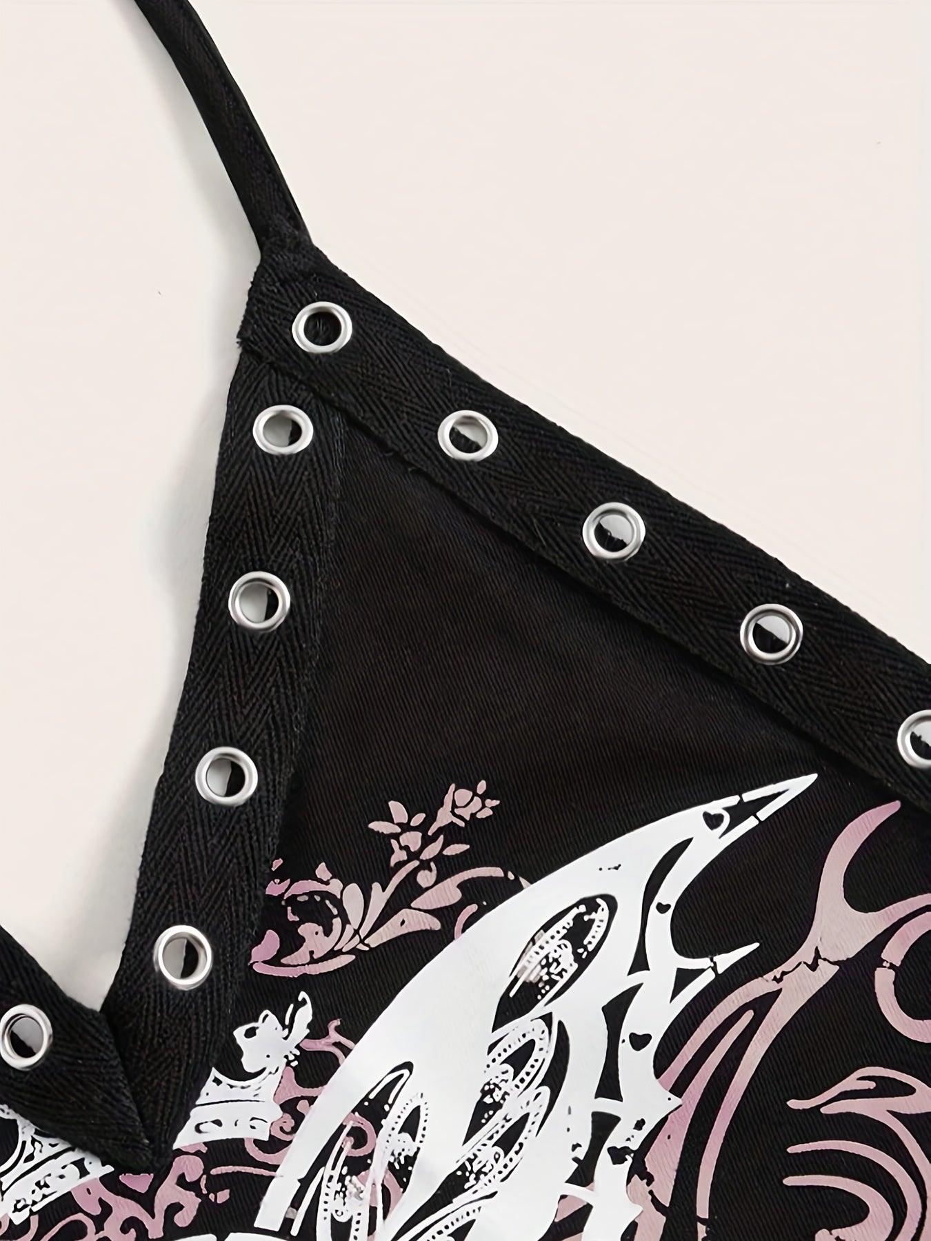 Skull Butterfly Halter Top Y2K V Neck Tie Back Summer Sleeveless