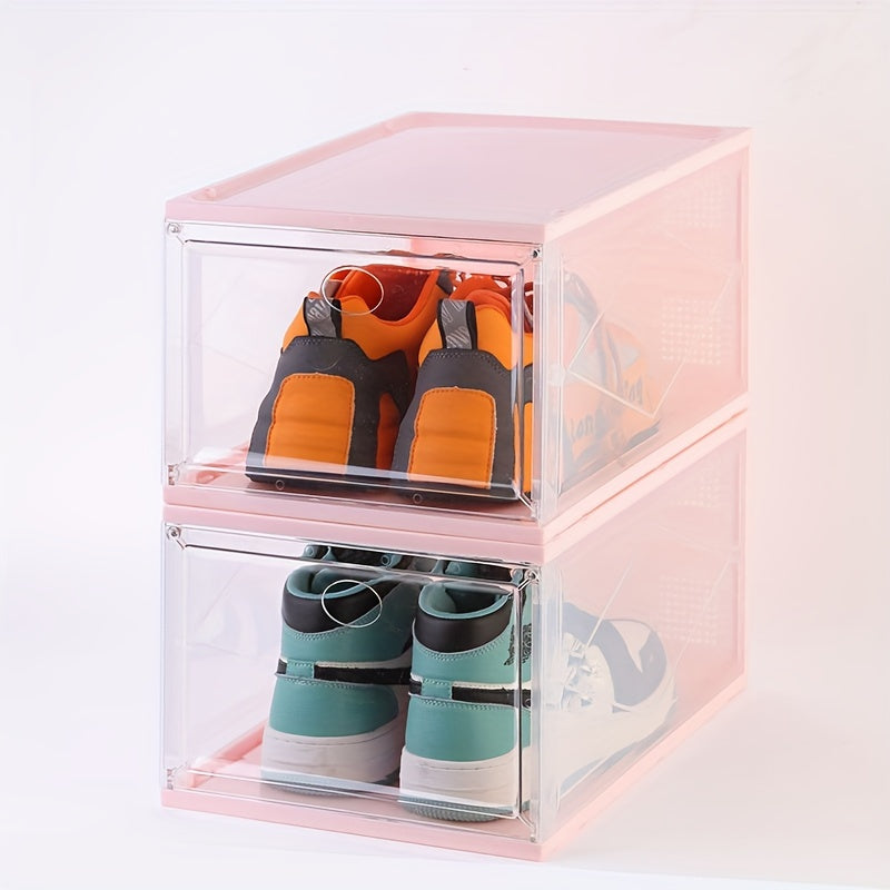 Foldable Stackable Shoe Rack Plastic Container Space Saving Storage Organizer