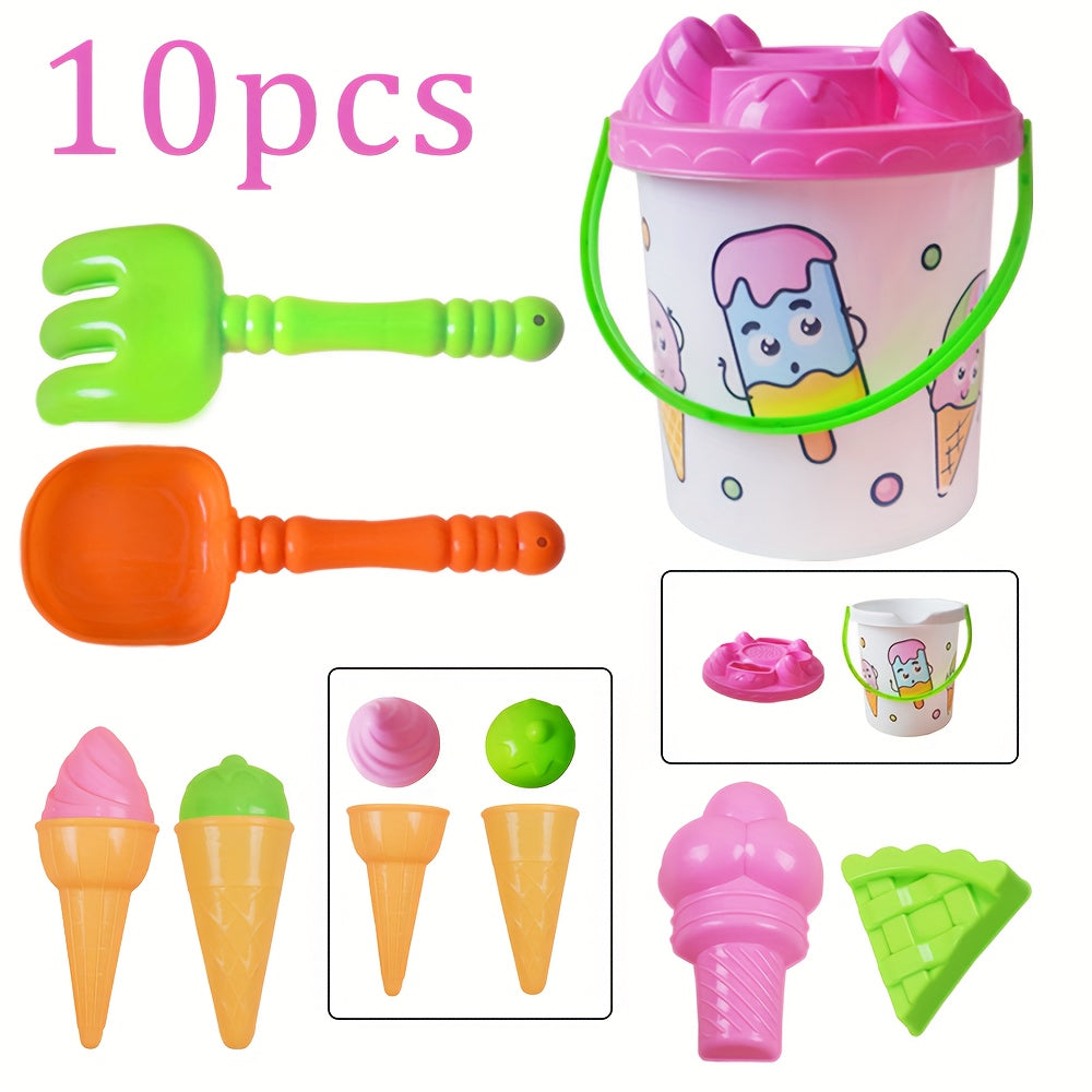 Kids Beach Toy Set: Bucket, Shovel, Ice Cream Molds - Fun Boys & Girls