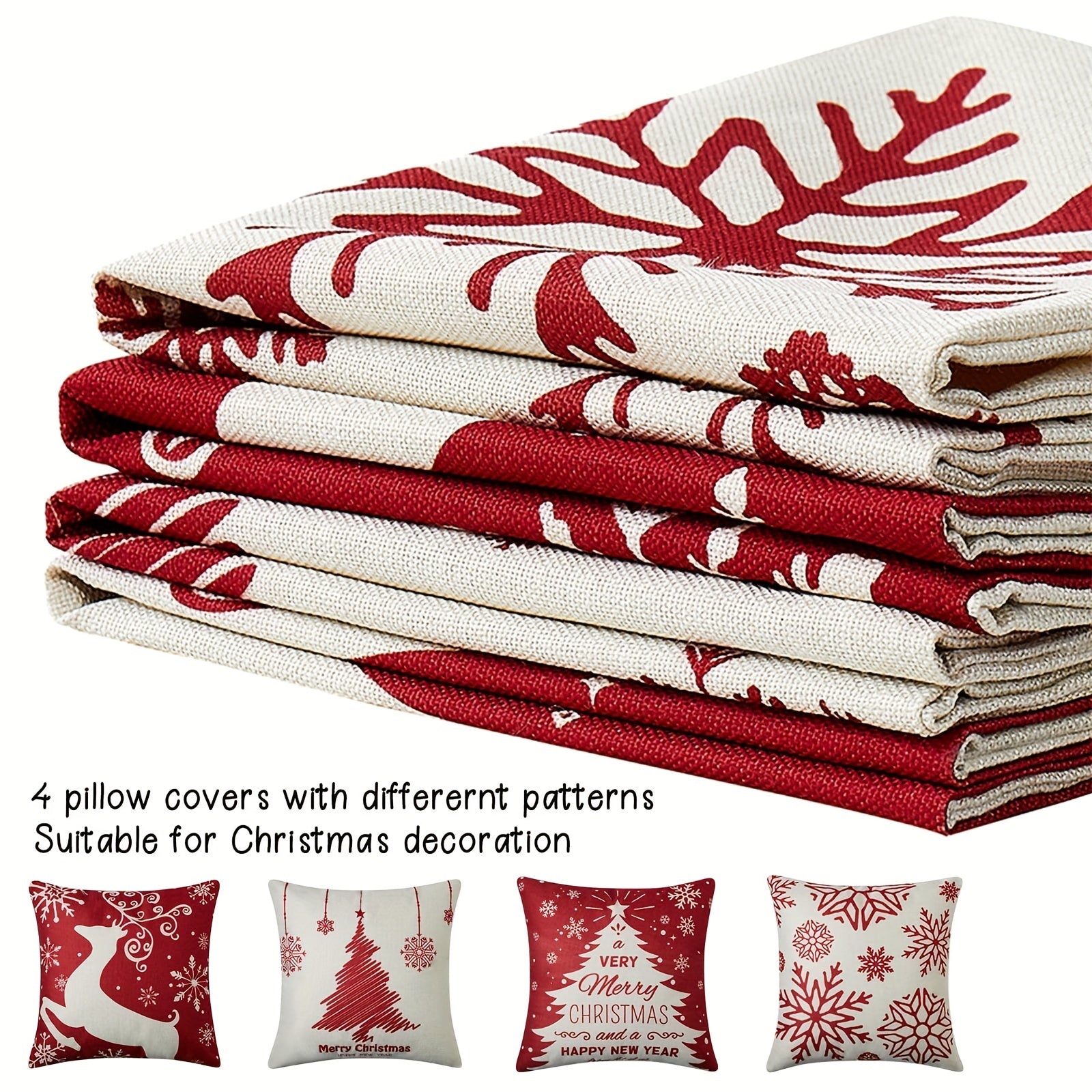 4pcs Christmas Tree Snowflake Pillow Covers for Home Decor