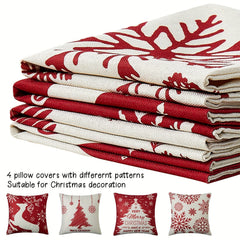 4pcs Christmas Tree Snowflake Pillow Covers for Home Decor