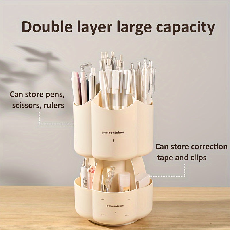 Double Deck Rotatable Pen Container Storage for Office Worker