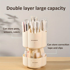 Double Deck Rotatable Pen Container Storage for Office Worker