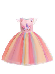 Girls Unicorn Mesh Princess Dress Formal Party Dress