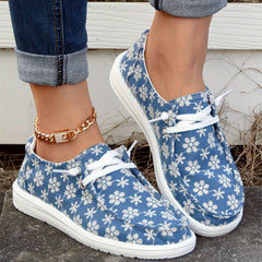 Women's Snowflake Pattern Boat Shoes Lace Up Flat Shoes