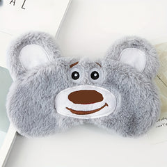 Cartoon Plush Sleep Mask - Adjustable Blackout Blindfold for Travel