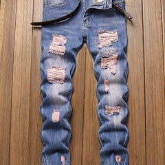 Slim Fit Ripped Jeans Men's Casual Street Style Distressed Denim Pants