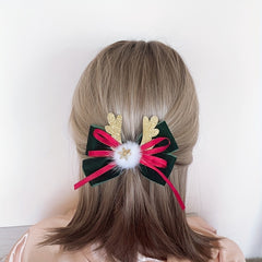 Antler Ribbon Bow Clips Christmas Hair Accessories Women Girls Party