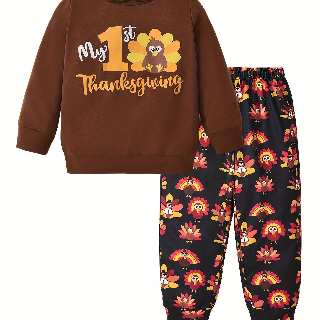 Turkey Pattern Kid's Pajamas 2pcs Sweatshirt & Sweatpants Set