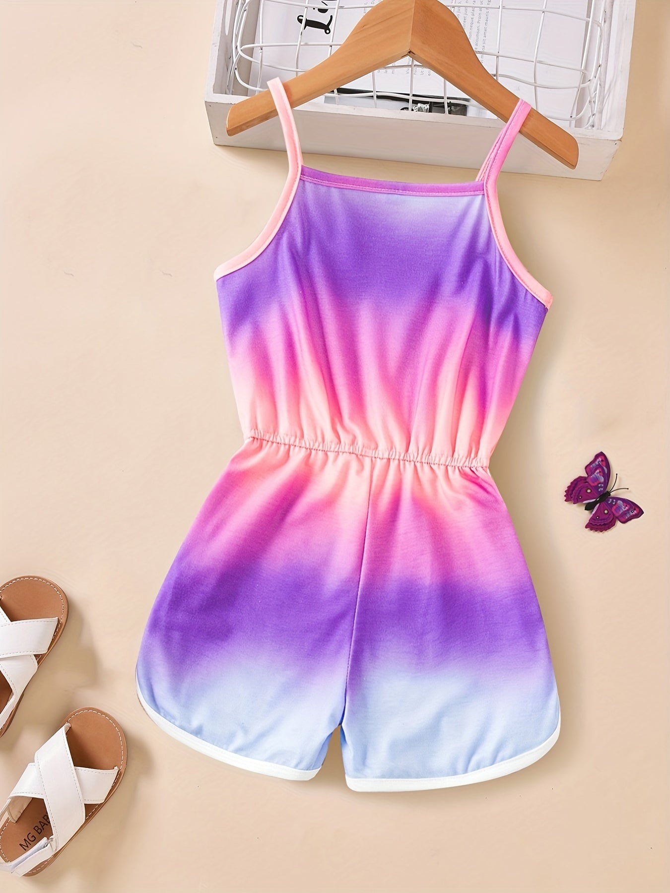 Toddler Girls Tie Dye Gradient Cami Rompers Jumpsuits