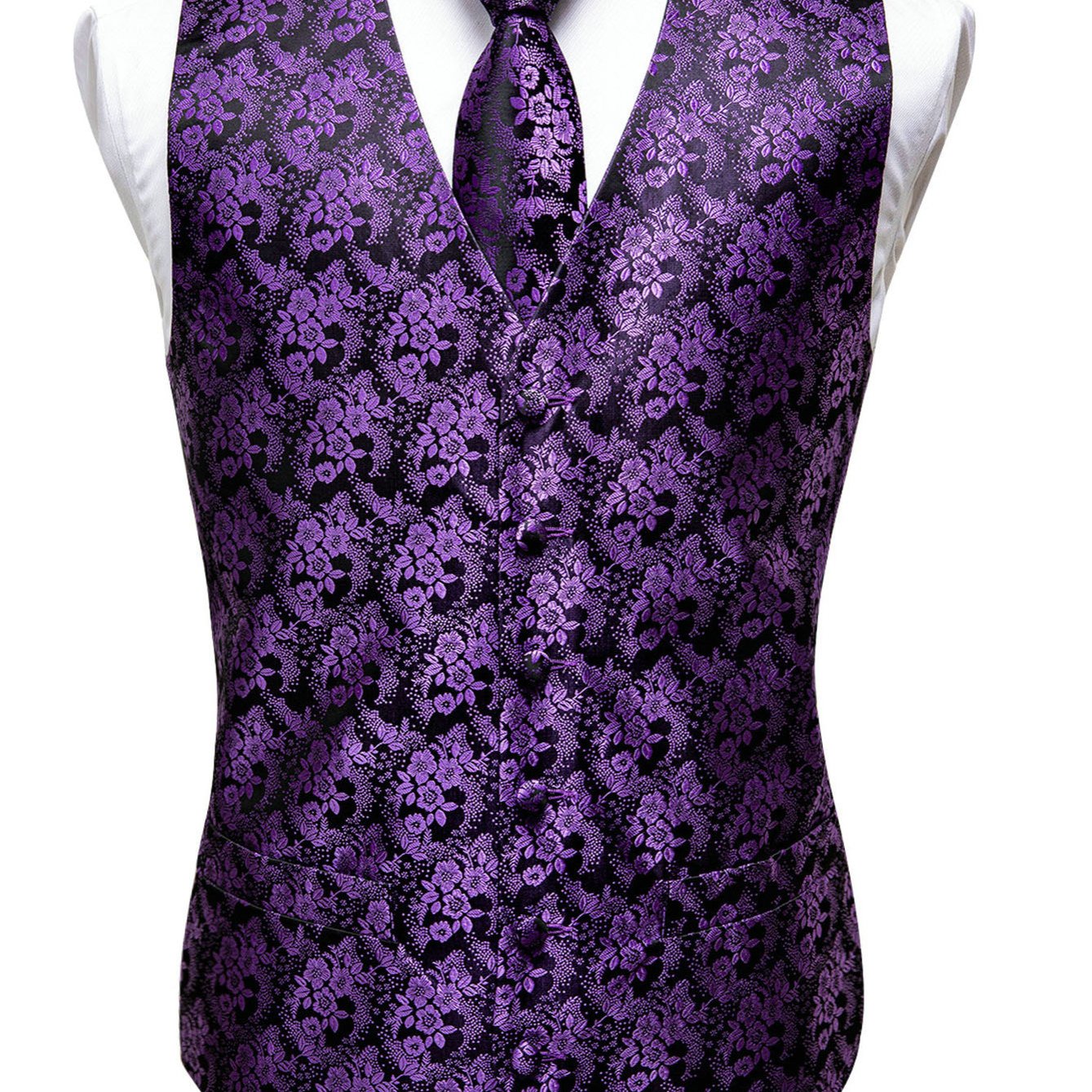 Men's Purple Paisley Casual V-neck Button Vest