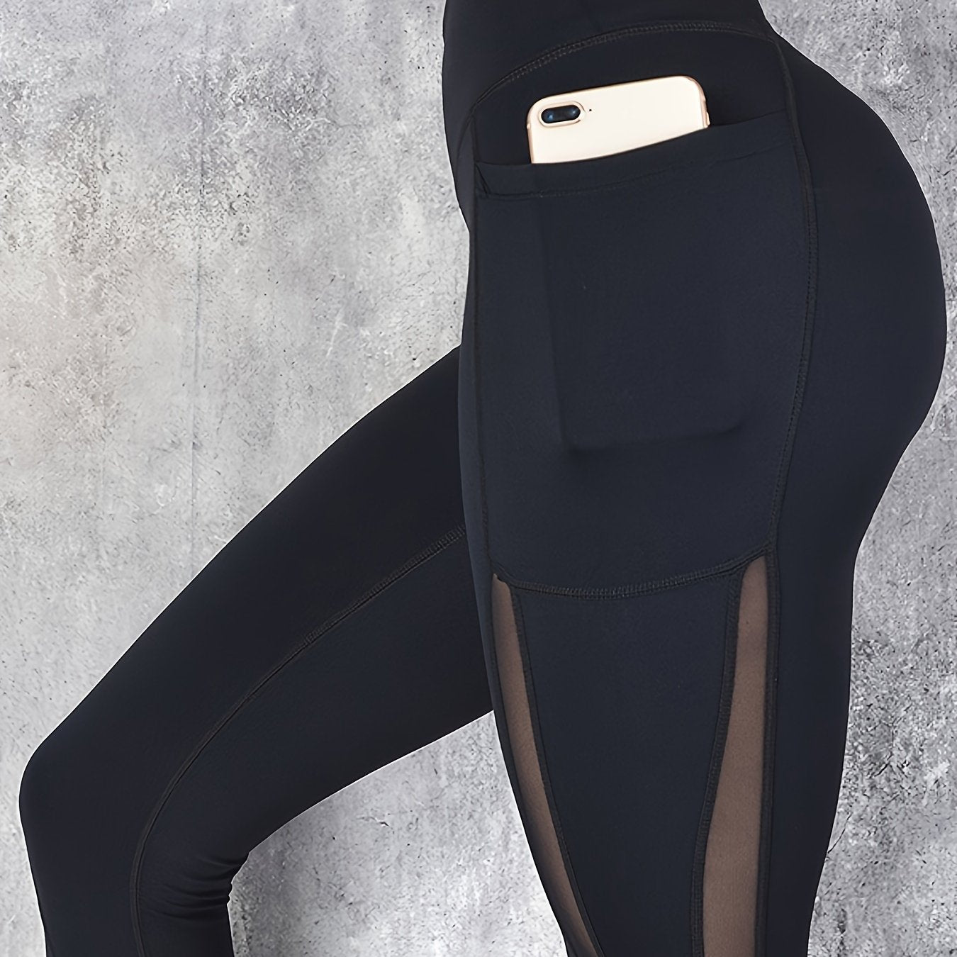 Mesh Contrast Yoga Leggings with Pocket