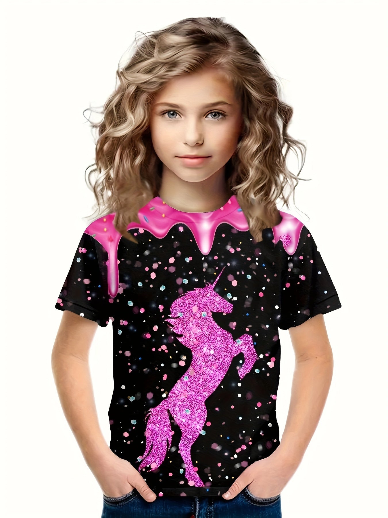 Girls Boys Unicorn Graphic Tee Short Sleeve T-Shirt Summer Sports Clothes