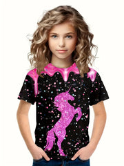 Girls Boys Unicorn Graphic Tee Short Sleeve T-Shirt Summer Sports Clothes