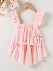 Girls Plaid Print Ruffle Strappy Sleeveless Blouse for Summer