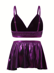 Metallic Shimmery Bra & Skirt Lingerie Set