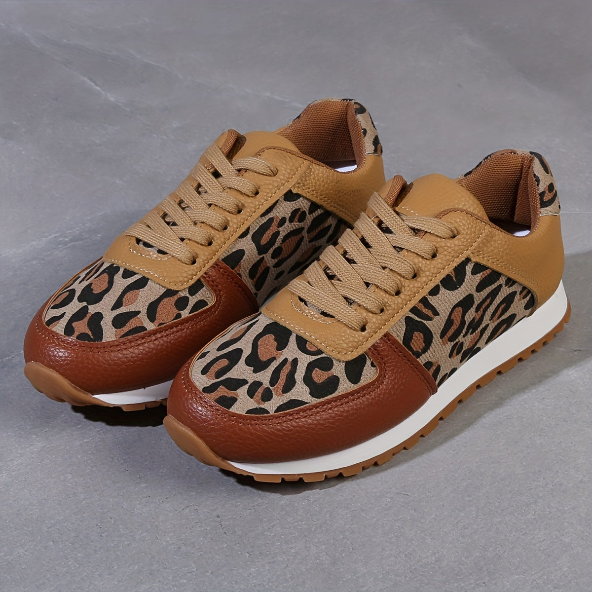 Leopard Print Lace-up Hiking Sneakers Women's Shoes