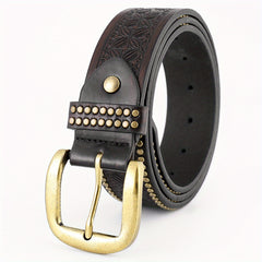 Men's Vintage Floral Rivet Studded Leather Belt