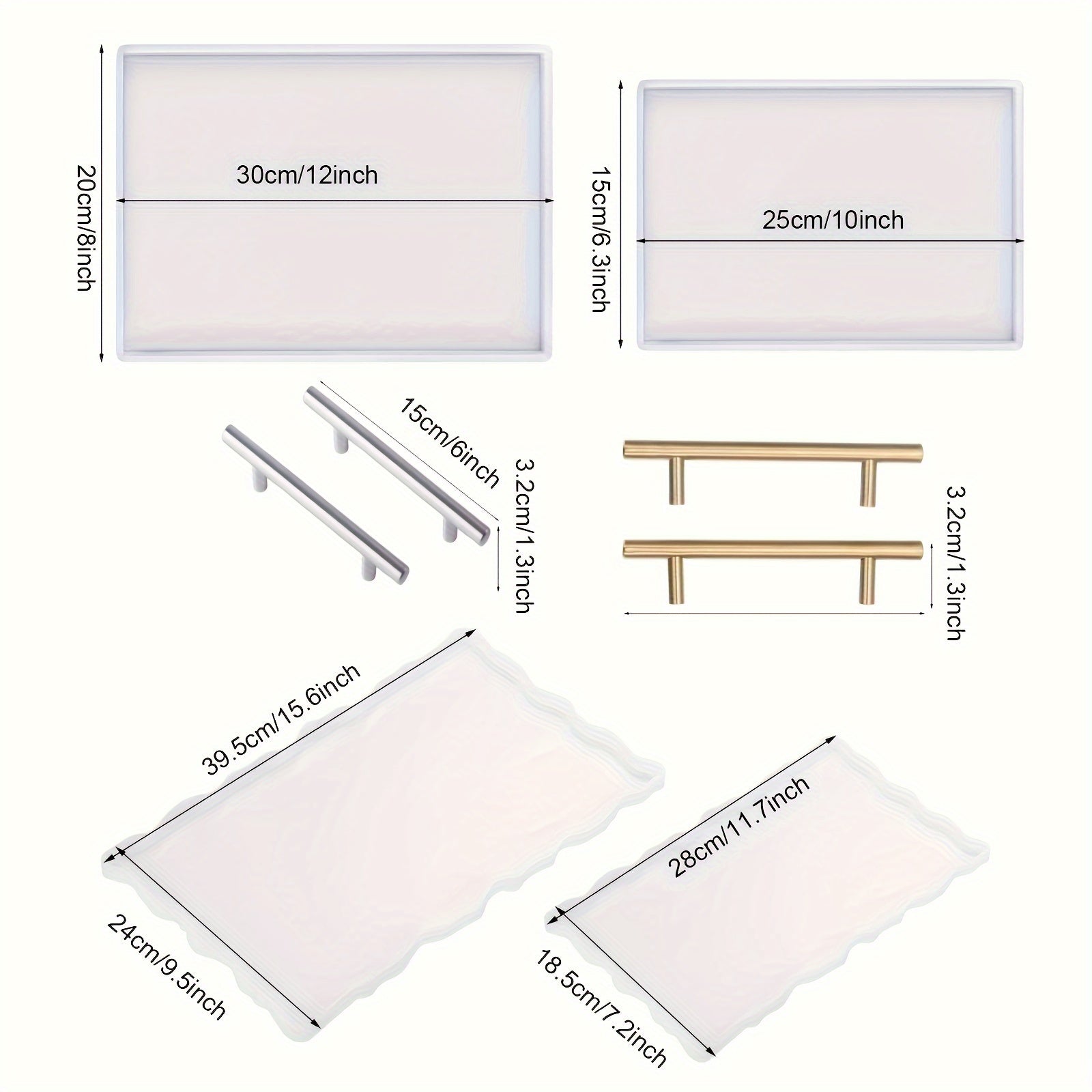 Rectangle Silicone Tray Molds for Resin Casting Golden Handle