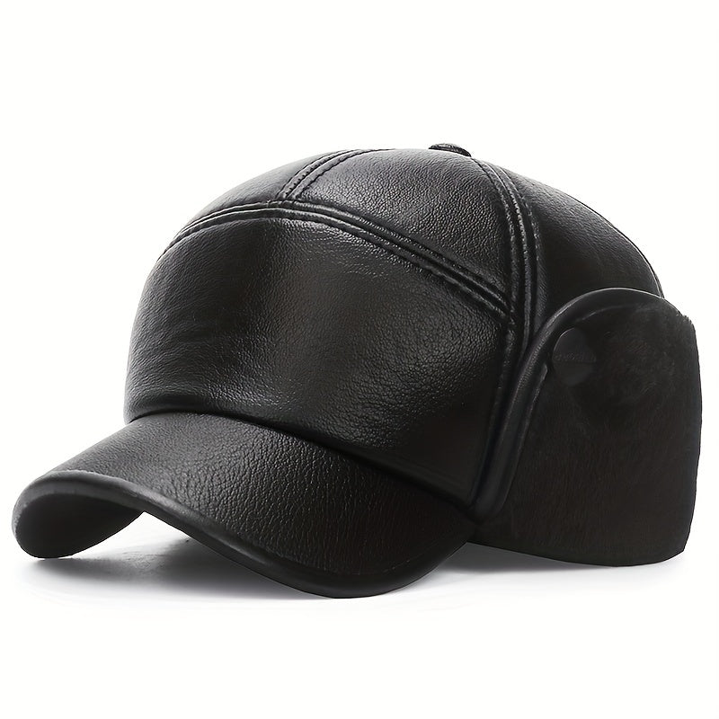 Meromibe Winter Ear Warmer PU Leather Baseball Cap Adjustable Sunscreen Hat