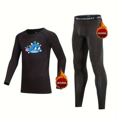 2pcs Kids Compression Fleece Sets Cartoon Animal Cozy Crew Neck Pullover