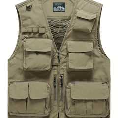 Men's Cargo Vest Zipper Pockets Mesh Lining Nylon Outwear