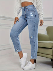 High Waist Distressed Denim Pants Women's Jeans