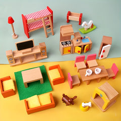 Wooden Bedroom Toys 7 Sets for Children Pretend Play Home Bedroom