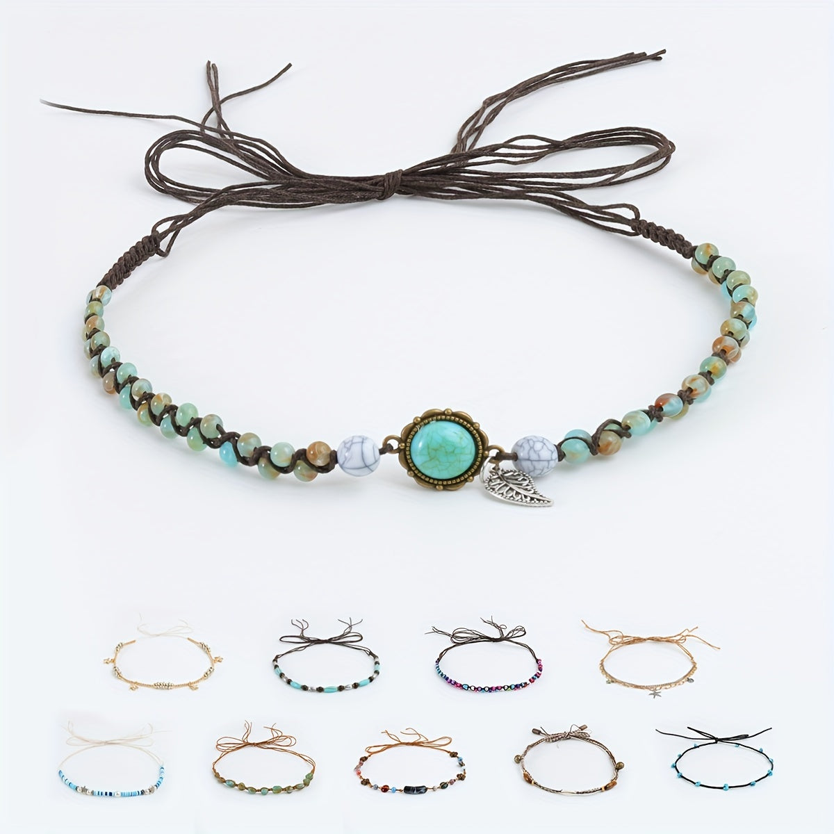 Retro Literary Style DIY Rope With Hat Circle Wooden Beads String Rope Ornament