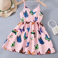 Girls V-neck Butterfly Pattern Cami Dress For Party