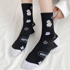 8 Pairs Cute Cartoon Print Comfy College Style Women's Socks