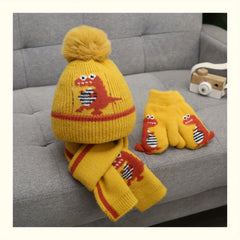 Kids Dinosaur 3-Piece Knit Set: Hat, Scarf, Gloves