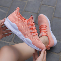 Women's Breathable Knit Sneakers Low Top Lace Up Solid Casual Shoes