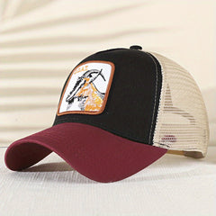 Goat Embroidered Baseball Cap Summer Mesh Animal Peaked Cap