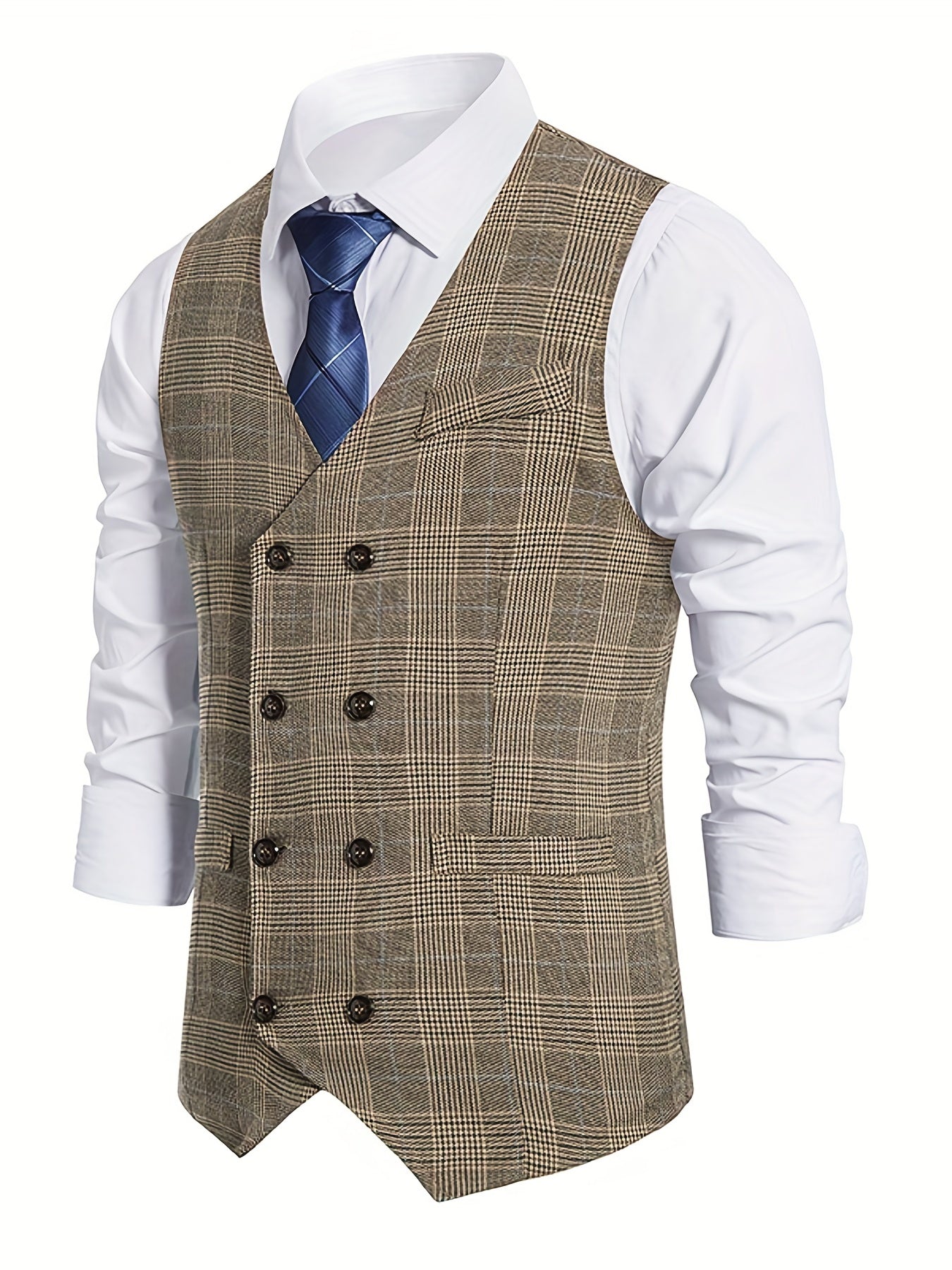 Plaid Double Breasted Men's Retro Suit Vest