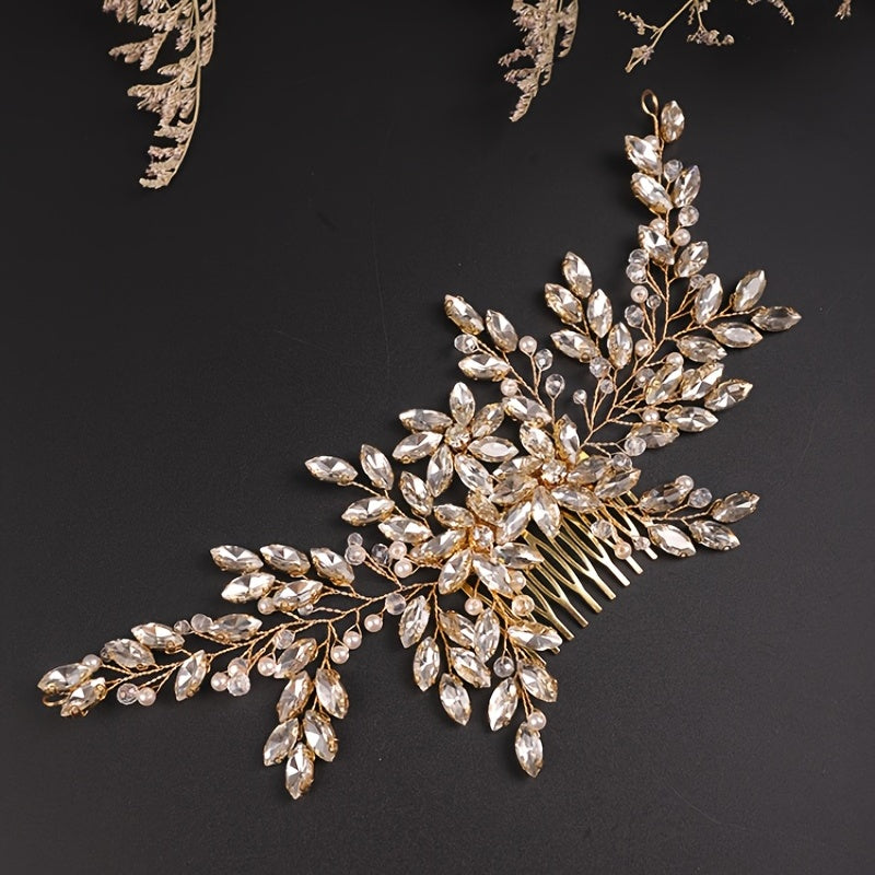 Vintage Rhinestones Hair Comb Shinny Pearl Crystal Bridal Headpiece