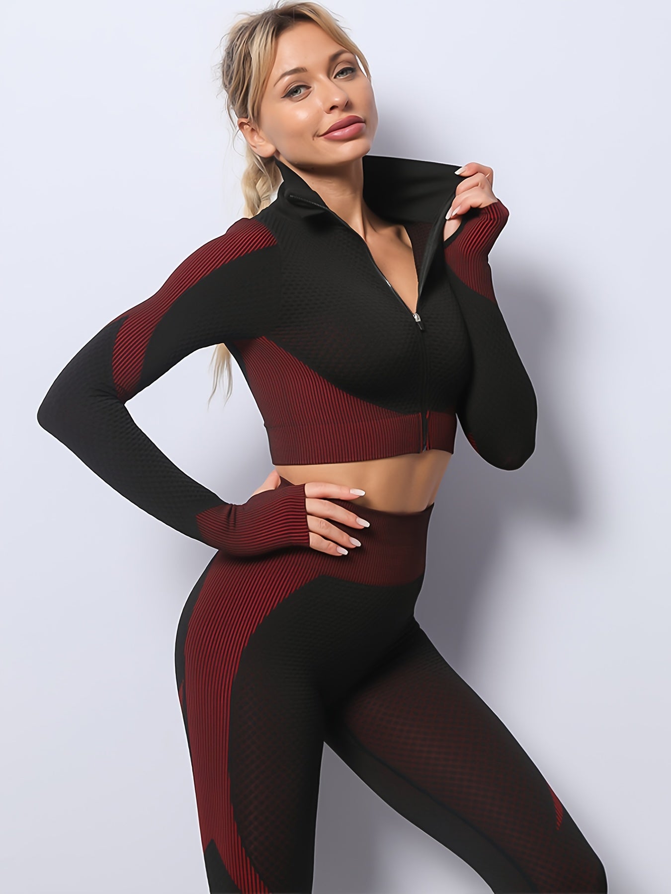 3pcs Seamless Ribbed Workout Set Women's Activewear