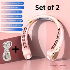 Portable Neck Fan Set Of 2 Leafless Fast Charging 5 Wind Speeds