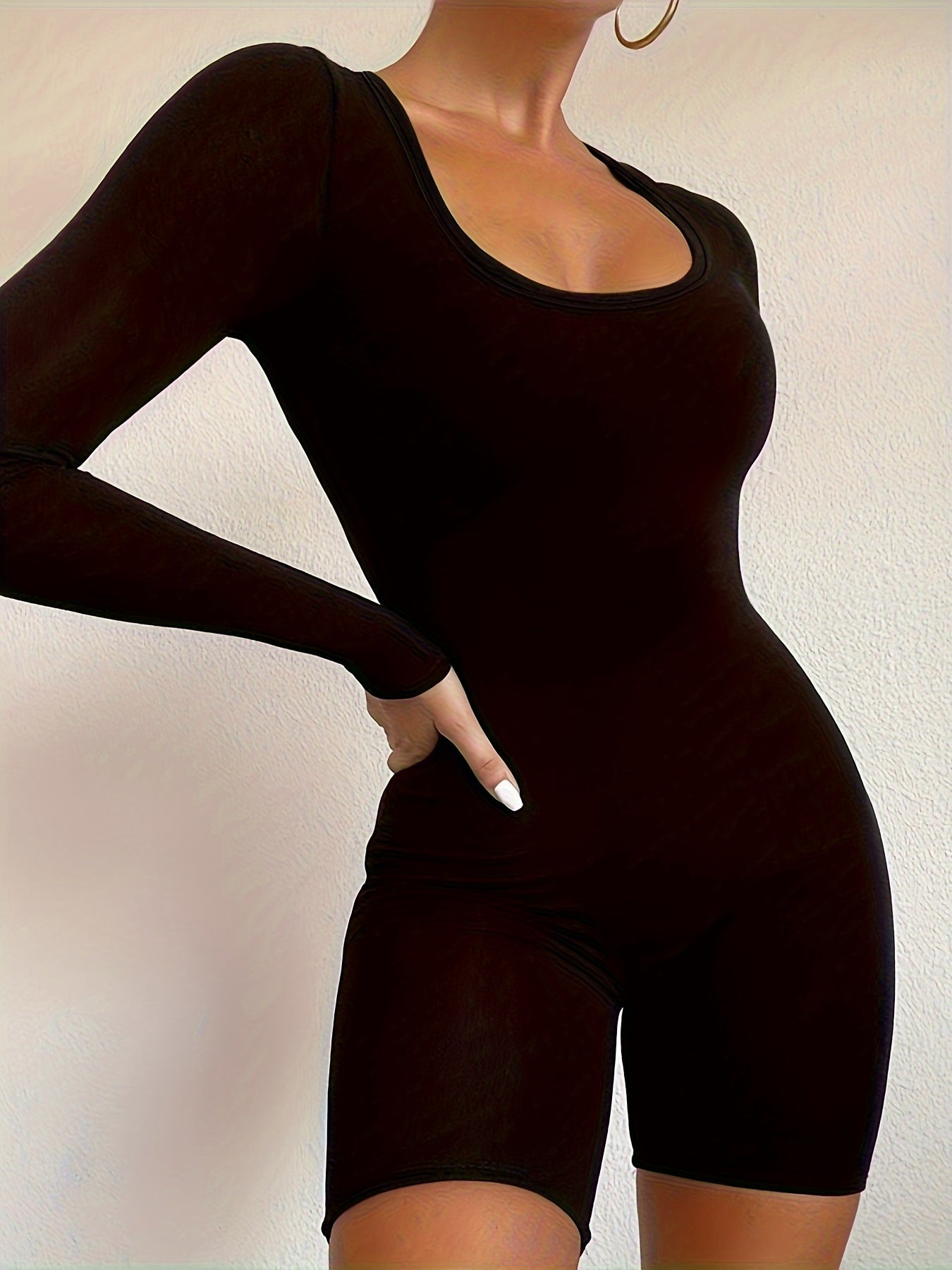 Square Neck Sports Long Sleeve Jumpsuit Slim Yoga Romper